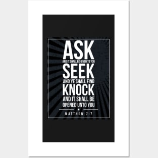 Matthew 7:7 Subway style (white text on black) Posters and Art